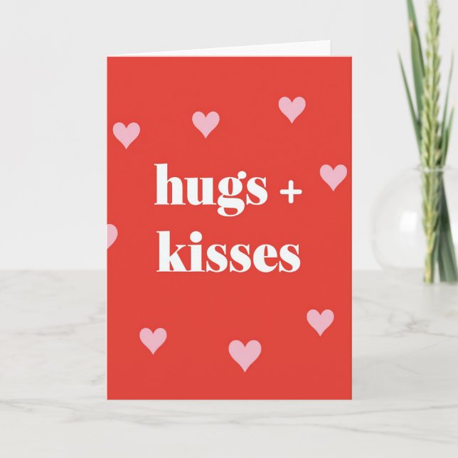 Red Hearts Hugs Kisses Card (Front)