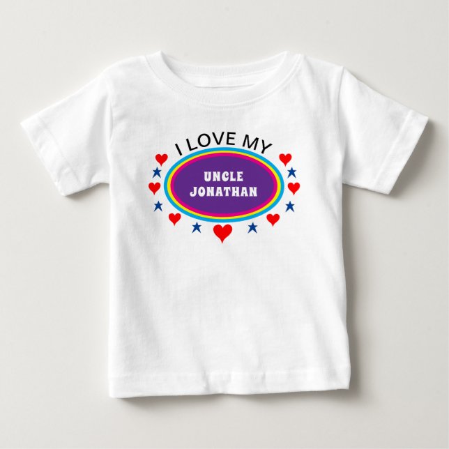 Red Hearts I Love My Uncle or Anyone Baby T-Shirt (Front)