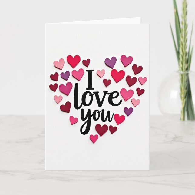 Red Hearts I Love You Valentines Card (Front)