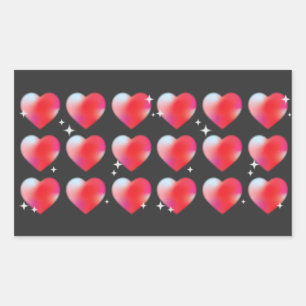 Red hearts in a row, lovely romantic heart rectangular sticker