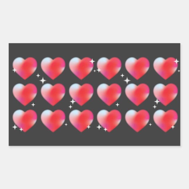 Red hearts in a row, lovely romantic heart rectangular sticker (Front)