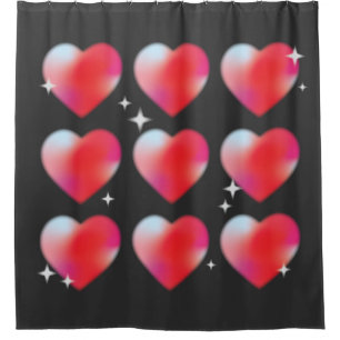 Red hearts in black hitech valentine's day shower curtain