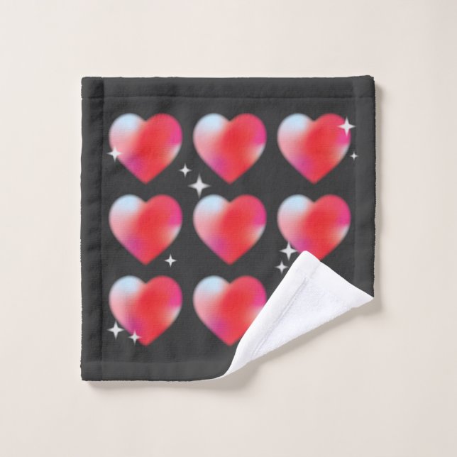 Red hearts in black hitech valentine's day wash cloth (Wash Cloth)