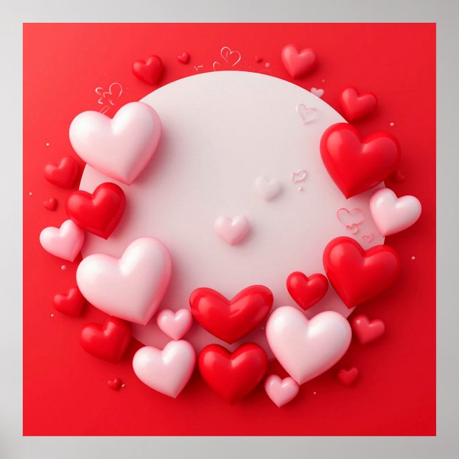 Red hearts in various sizes and shades poster (Front)