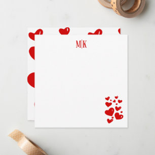 Red Hearts Initials Note Card