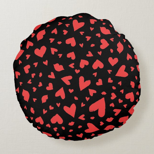 Red Hearts & Kisses Round Pillow (Back)