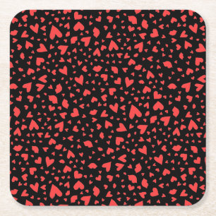 Red Hearts & Kisses Square Paper Coaster