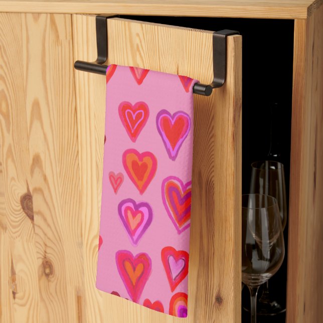 Red hearts  kitchen towel (Thirds Fold)