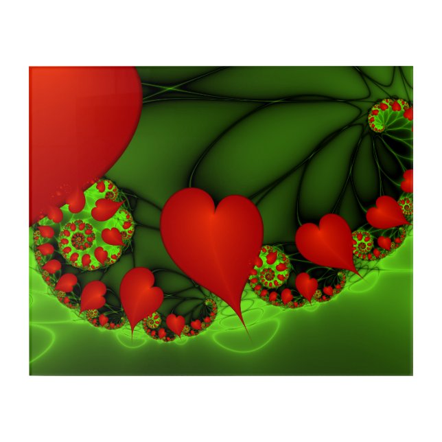 Red Hearts Lime Green Modern Abstract Fractal Art (Front)