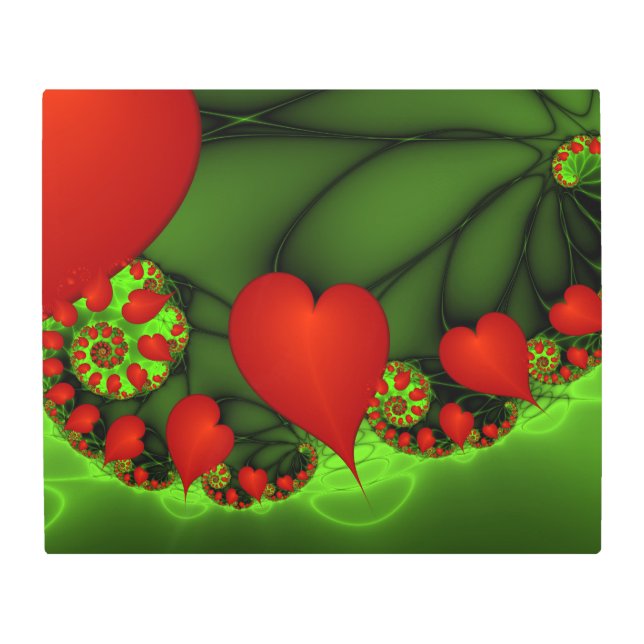 Red Hearts Lime Green Modern Abstract Fractal Art (Front)