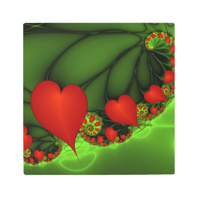 Red Hearts Lime Green Modern Abstract Fractal Art (Front)