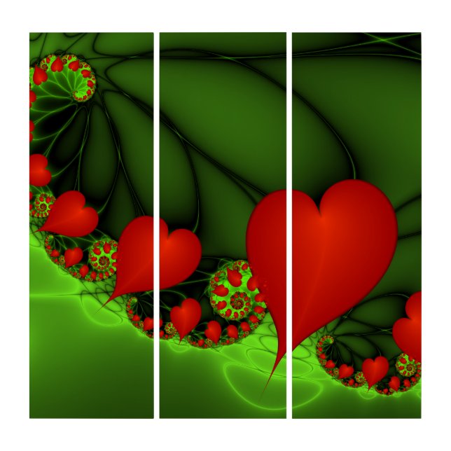 Red Hearts Lime Green Modern Abstract Fractal Art (Front)