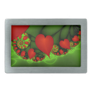 Red Hearts Lime Green Modern Abstract Fractal Art Belt Buckle