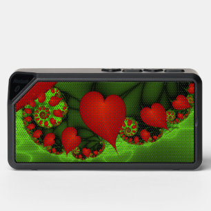 Red Hearts Lime Green Modern Abstract Fractal Art Bluetooth Speaker