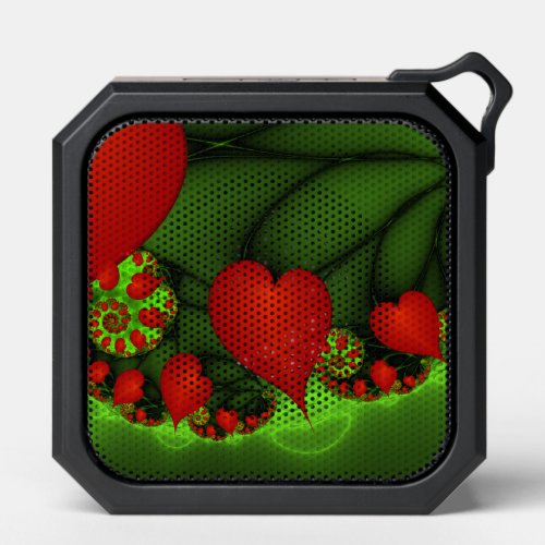 Red Hearts Lime Green Modern Abstract Fractal Art Bluetooth Speaker