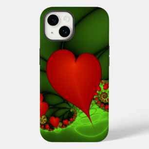 Red Hearts Lime Green Modern Abstract Fractal Art Case-Mate iPhone 14 Case