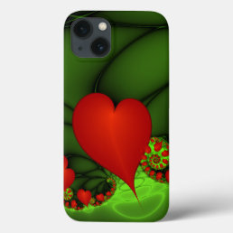 Red Hearts Lime Green Modern Abstract Fractal Art iPhone 13 Case