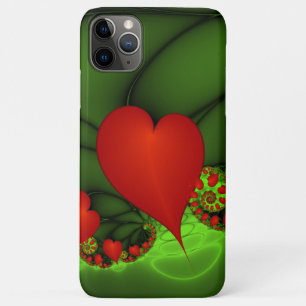 Red Hearts Lime Green Modern Abstract Fractal Art iPhone 11 Pro Max Case