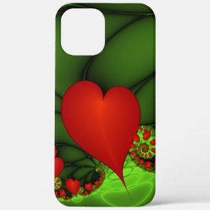 Red Hearts Lime Green Modern Abstract Fractal Art iPhone 12 Pro Max Case