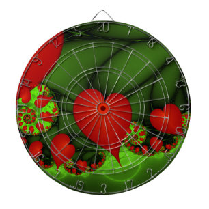 Red Hearts Lime Green Modern Abstract Fractal Art Dart Board