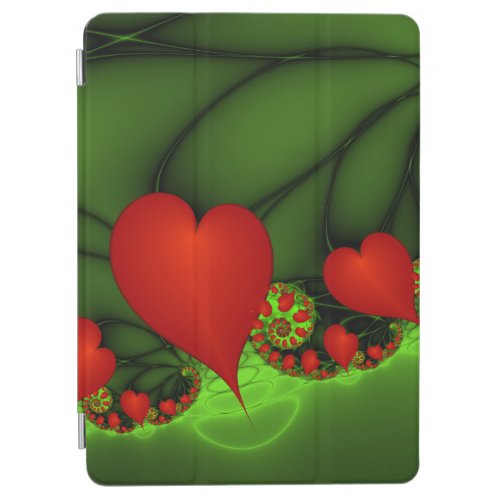 Red Hearts Lime Green Modern Abstract Fractal Art iPad Air Cover