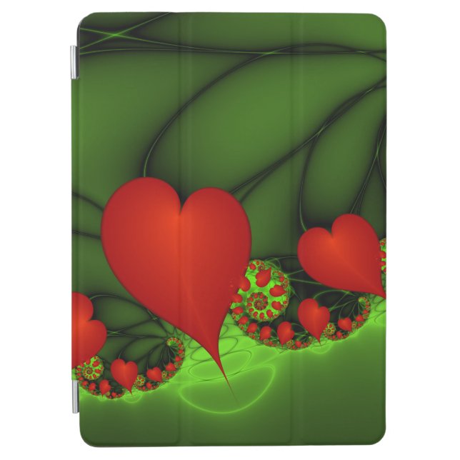 Red Hearts Lime Green Modern Abstract Fractal Art iPad Air Cover (Front)