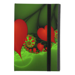 Red Hearts Lime Green Modern Abstract Fractal Art iPad Mini 4 Case