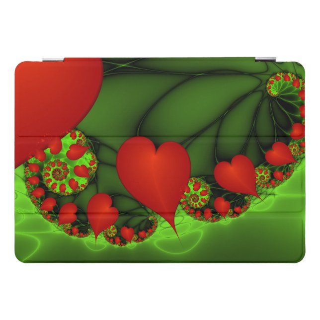Red Hearts Lime Green Modern Abstract Fractal Art iPad Pro Cover (Horizontal)