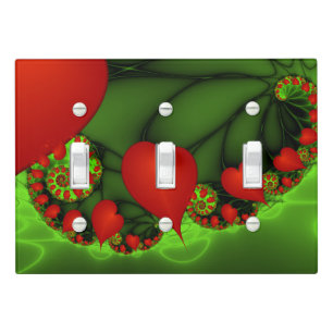Red Hearts Lime Green Modern Abstract Fractal Art Light Switch Cover