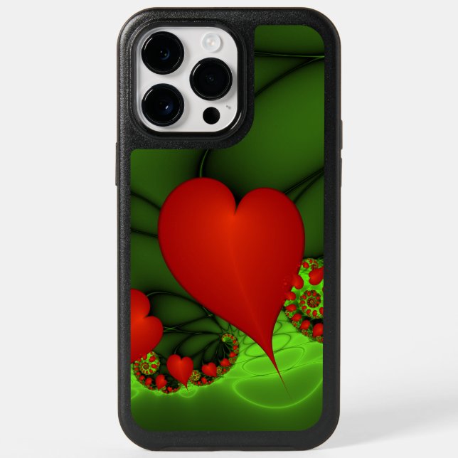 Red Hearts Lime Green Modern Abstract Fractal Art Otterbox iPhone Case (Back)
