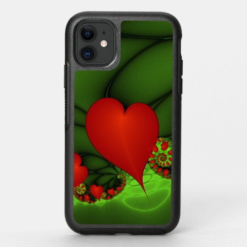 Red Hearts Lime Green Modern Abstract Fractal Art OtterBox Symmetry iPhone 11 Case