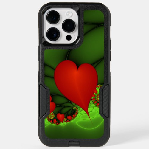 Red Hearts Lime Green Modern Abstract Fractal Art OtterBox iPhone 14 Pro Max Case