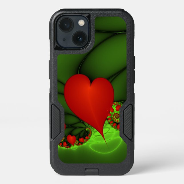 Red Hearts Lime Green Modern Abstract Fractal Art Otterbox iPhone Case (Back)