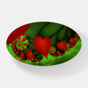 Red Hearts Lime Green Modern Abstract Fractal Art Paperweight