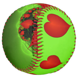Red Hearts Lime Green Modern Abstract Fractal Art Softball