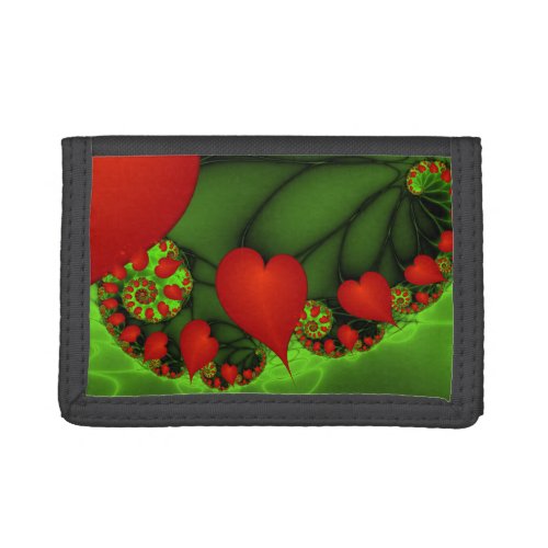 Red Hearts Lime Green Modern Abstract Fractal Art Trifold Wallet