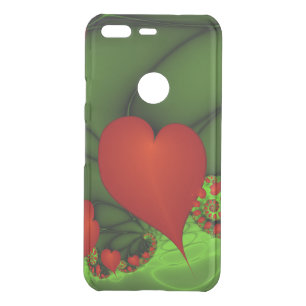 Red Hearts Lime Green Modern Abstract Fractal Art Uncommon Google Pixel Case