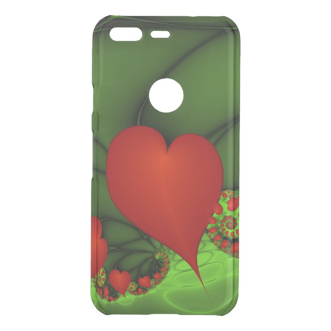 Red Hearts Lime Green Modern Abstract Fractal Art Uncommon Google Pixel Case (Back)