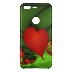 Red Hearts Lime Green Modern Abstract Fractal Art Uncommon Google Pixel Case