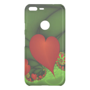 Red Hearts Lime Green Modern Abstract Fractal Art Uncommon Google Pixel XL Case