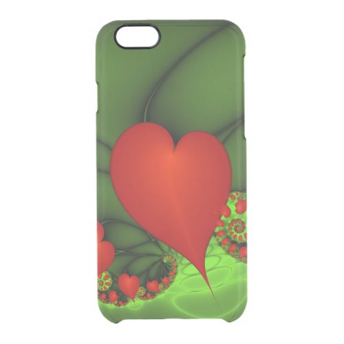 Red Hearts Lime Green Modern Abstract Fractal Art Clear iPhone 66S Case