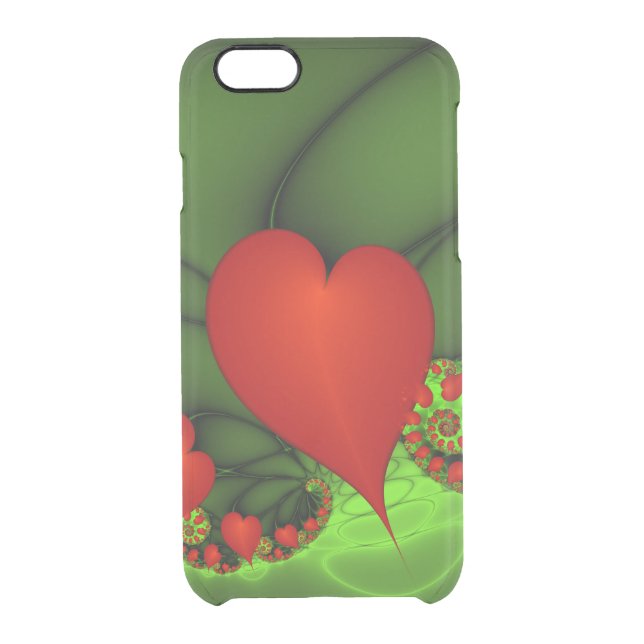 Red Hearts Lime Green Modern Abstract Fractal Art Uncommon iPhone Case (Back)