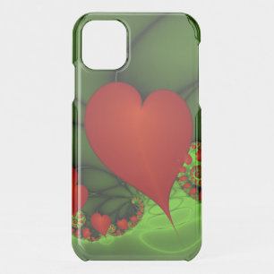 Red Hearts Lime Green Modern Abstract Fractal Art iPhone 11 Case