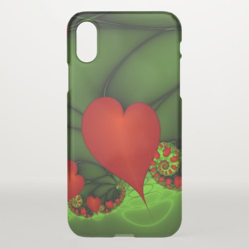 Red Hearts Lime Green Modern Abstract Fractal Art iPhone XS Case