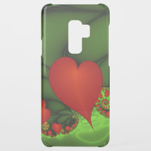 Red Hearts Lime Green Modern Abstract Fractal Art Uncommon Samsung Galaxy S9 Plus Case