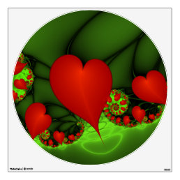 Red Hearts Lime Green Modern Abstract Fractal Art Wall Decal