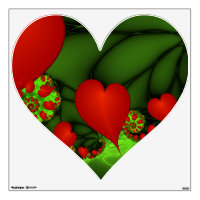 Red Hearts Lime Green Modern Abstract Fractal Art