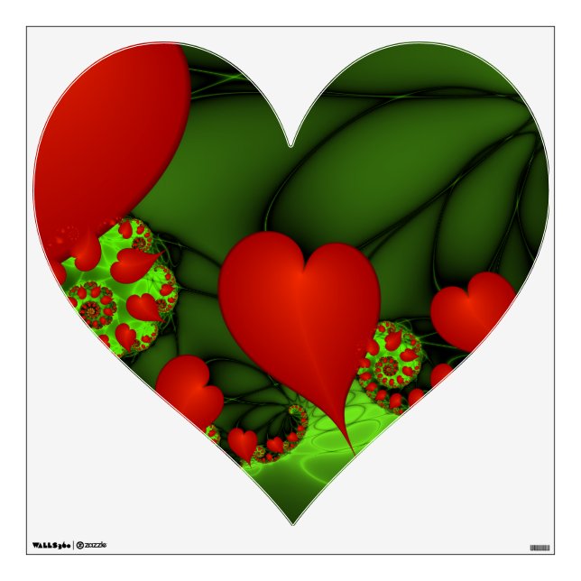 Red Hearts Lime Green Modern Abstract Fractal Art Wall Decal (Front)