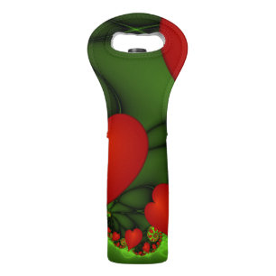 Red Hearts Lime Green Modern Abstract Fractal Art Wine Bag
