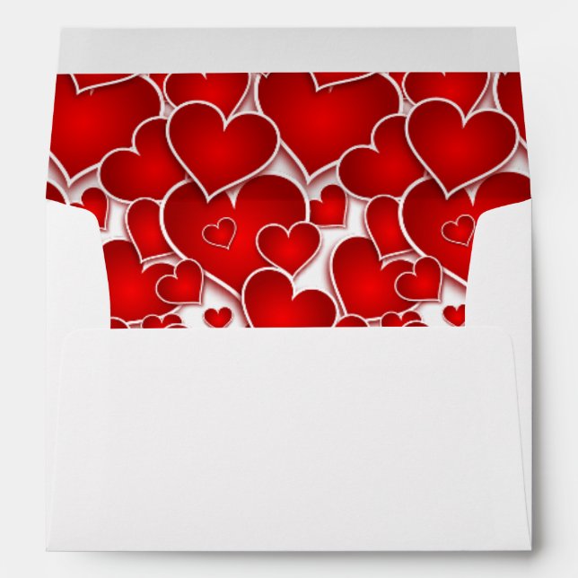 Red Hearts Lined Envelope With Return Address (Back (Bottom))